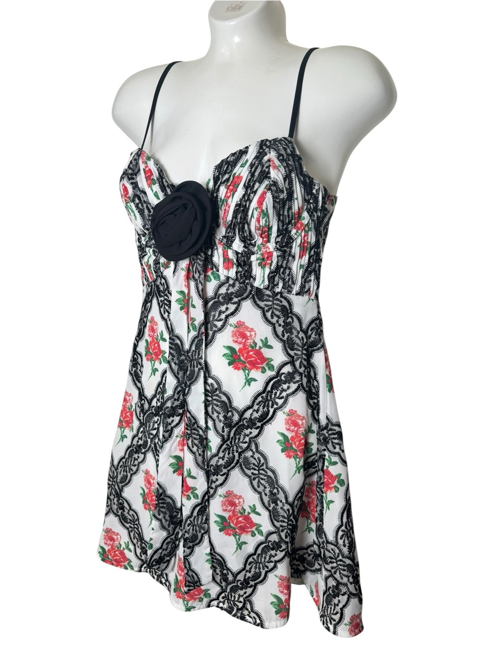 New For Love & Lemons Greta Floral & Lace Mini Dress - Picture 3 of 12